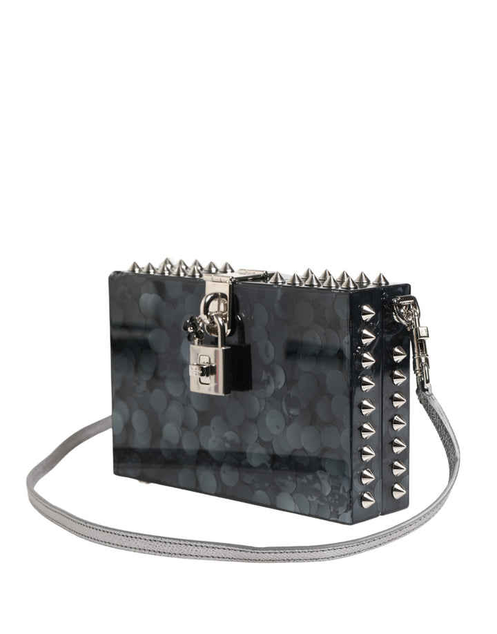 Black Acrylic Plexiglass Studded DOLCE BOX Clutch Bag