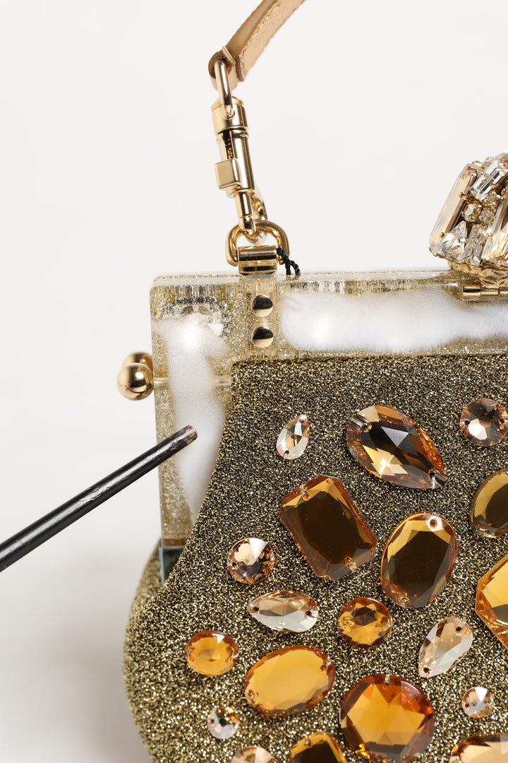 Gold Vanda Crystal Evening Clutch Shoulder Handbag  Bag