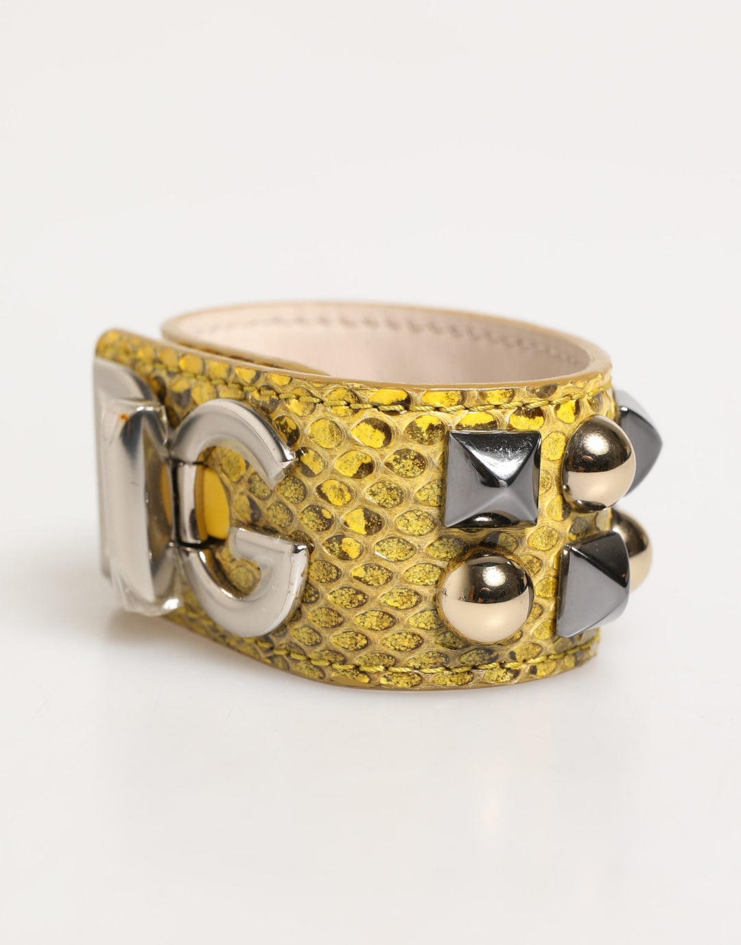 Yellow Leather Cuff Studded Embellished Bracelet