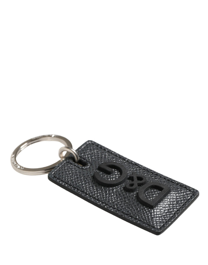 Black Calf Leather D&G Logo Metal Ring Keyring Keychain