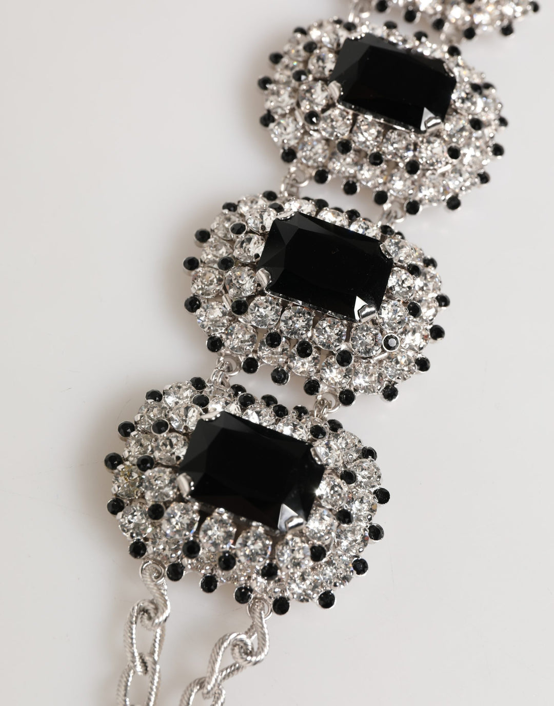 Silver Tone Brass Chain Crystal Embellished Bracelet