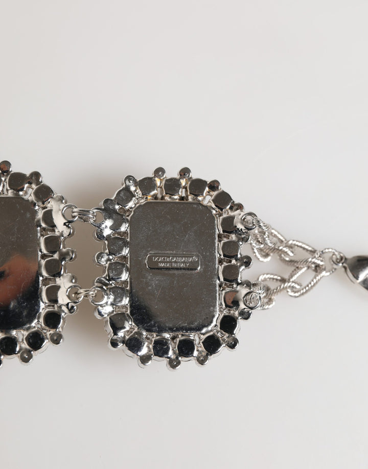 Silver Tone Brass Chain Crystal Embellished Bracelet