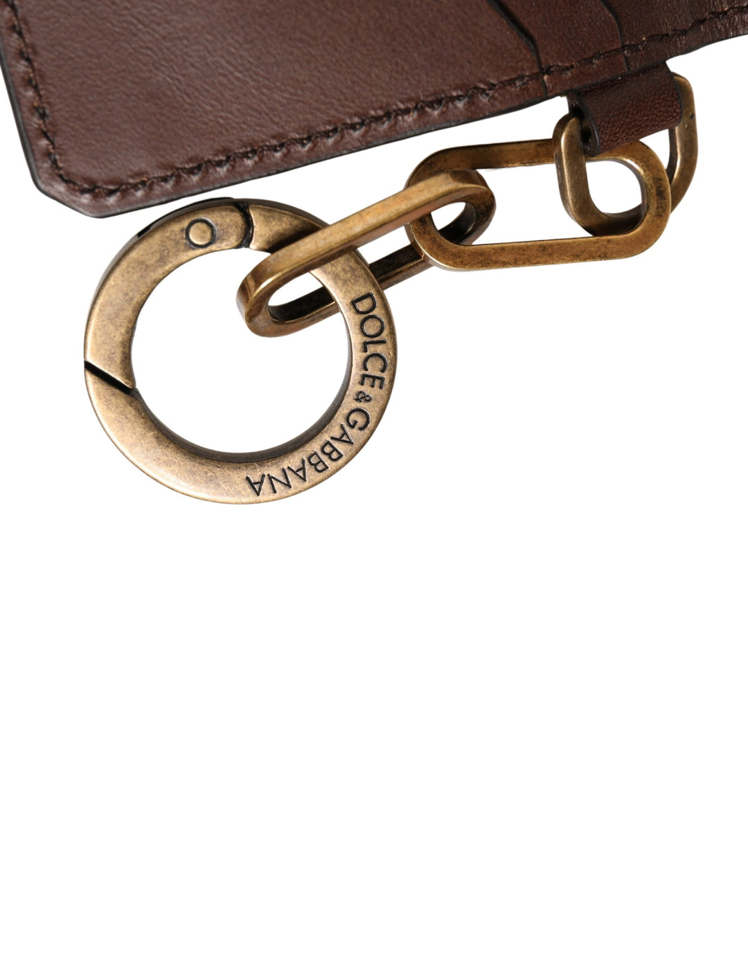 Brown Leather Logo Embossed Key Chain Card Holder Wallet