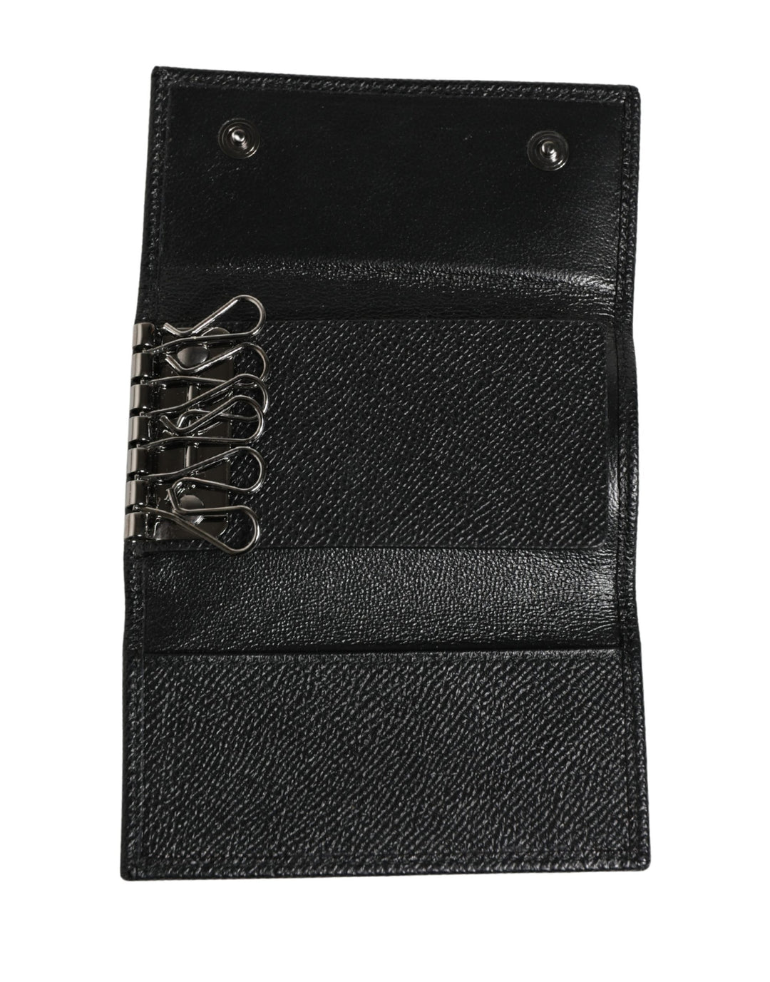 Black Leather Silver Metal Logo Plaque Trifold Keyring