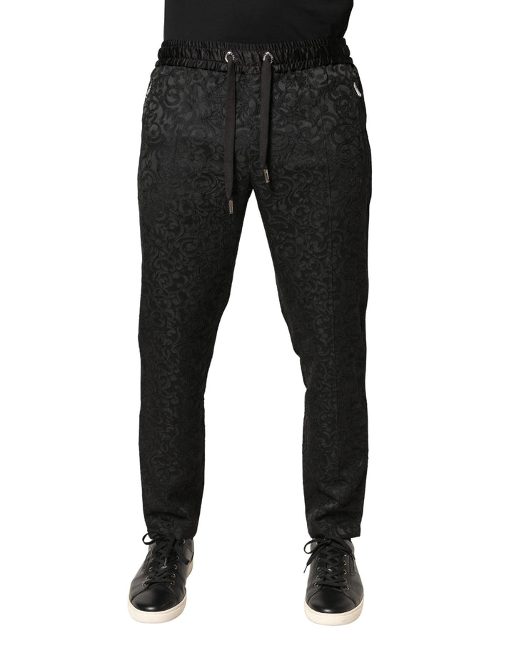 Black Floral Brocade Skinny Men Dress Pants