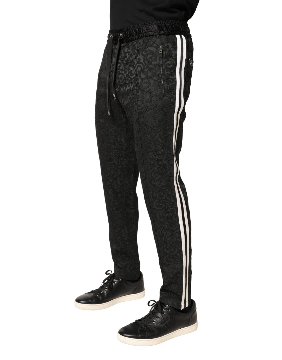 Black Floral Brocade Skinny Men Dress Pants