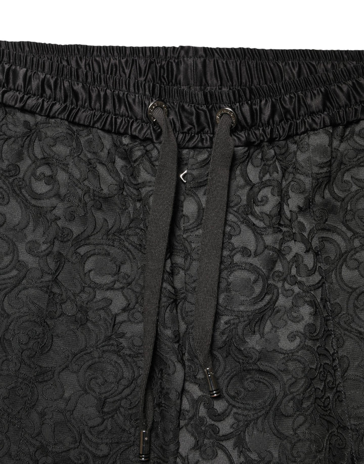 Black Floral Brocade Skinny Men Dress Pants