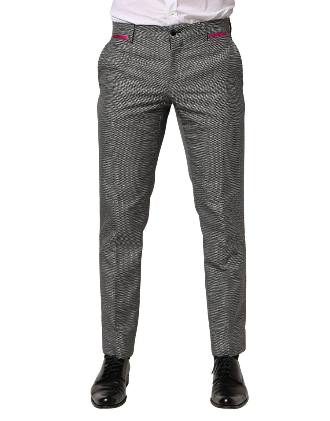 Gray Viscose Skinny Men Dress Trouser Pants