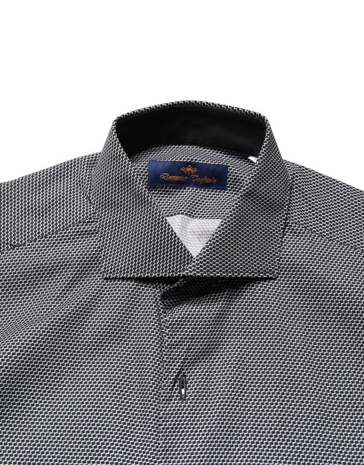 Gray Patterned Long Sleeves Men Dress Shirt