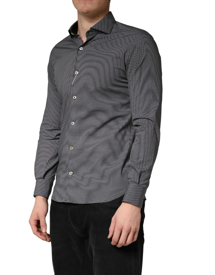 Gray Patterned Long Sleeves Men Dress Shirt
