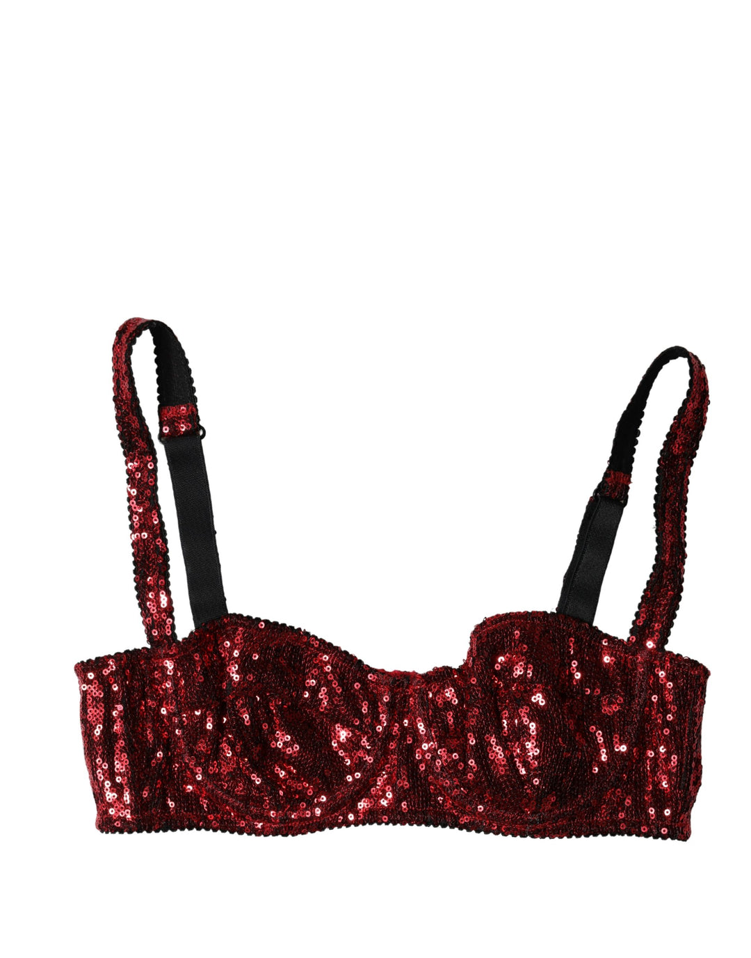 Red Sequined Nylon Balconnet Bra Underwear