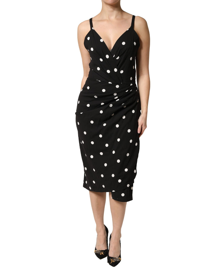 Black Polka Dotted Viscose Sheath Dress