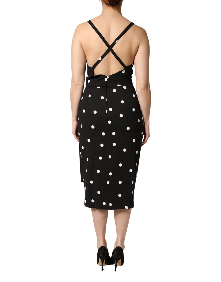Black Polka Dotted Viscose Sheath Dress