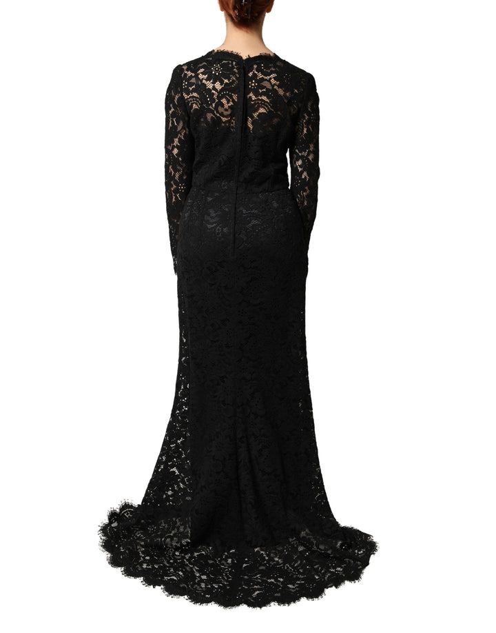 Black Lace Long Sleeves Cotton Maxi Dress