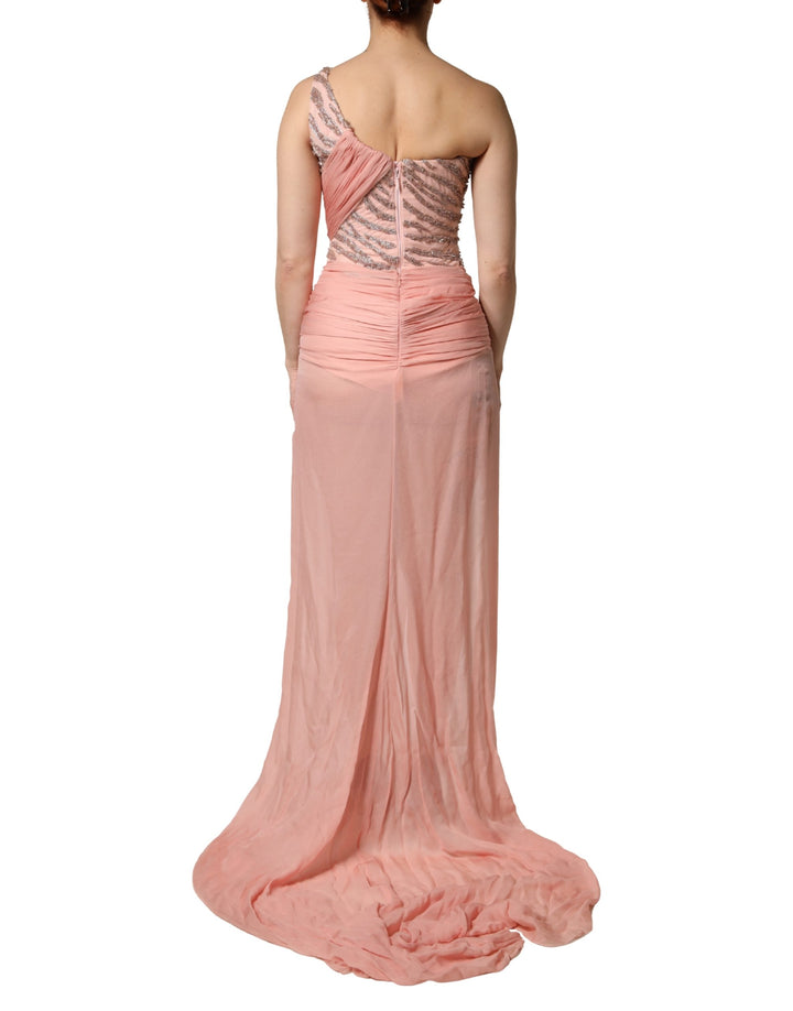 Pink Embellished One Shoulder Maxi Dress