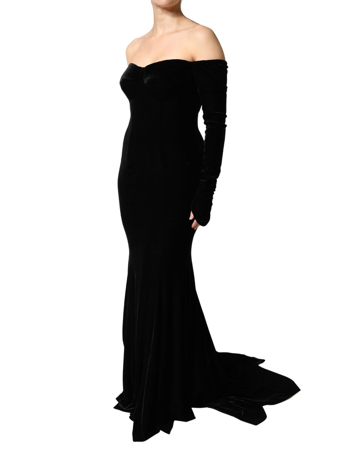 Black Off Shoulder Bodycon Long Gown Dress