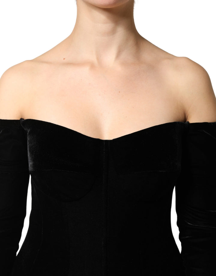 Black Off Shoulder Bodycon Long Gown Dress