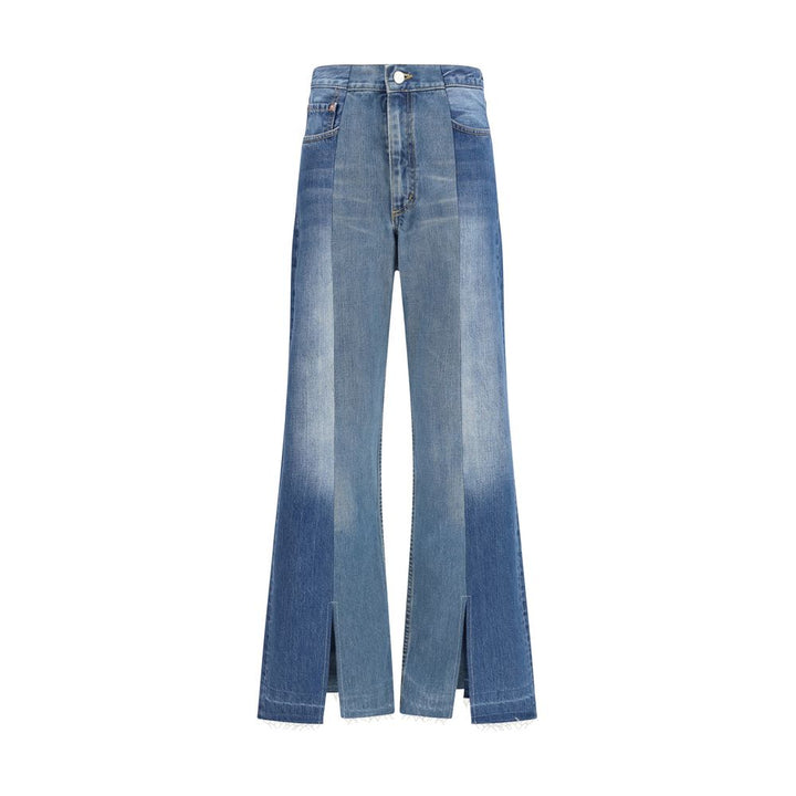 Blue Cotton Flared Jeans