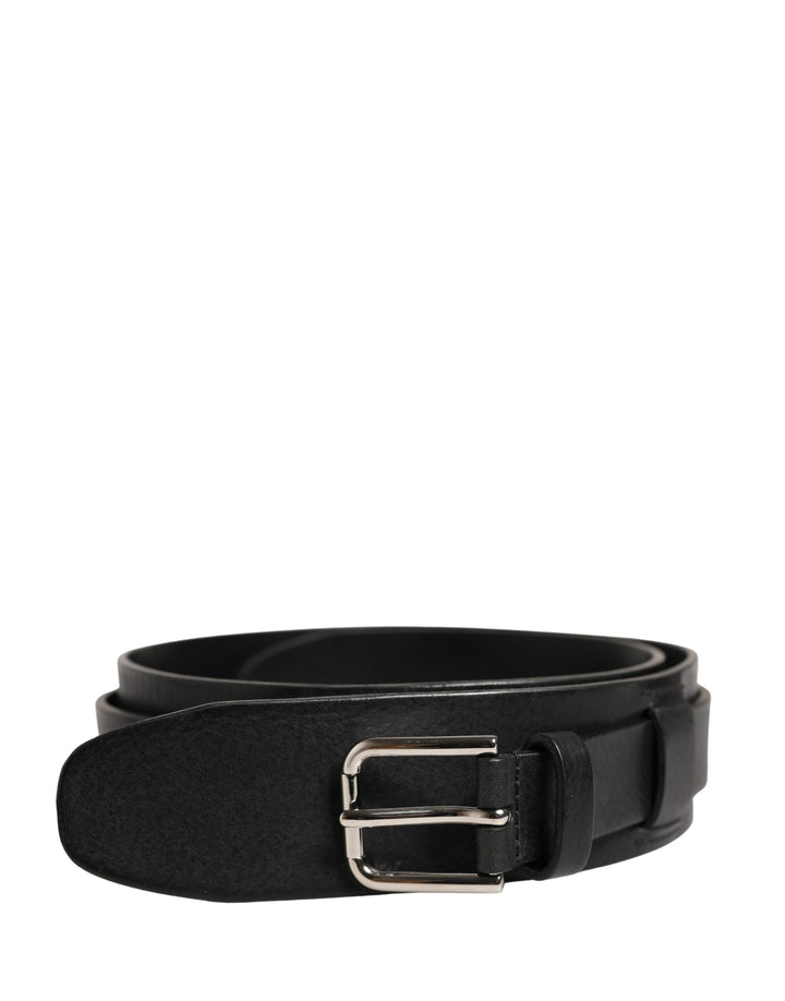 Men Black Classic Leather Metal Buckle Belt