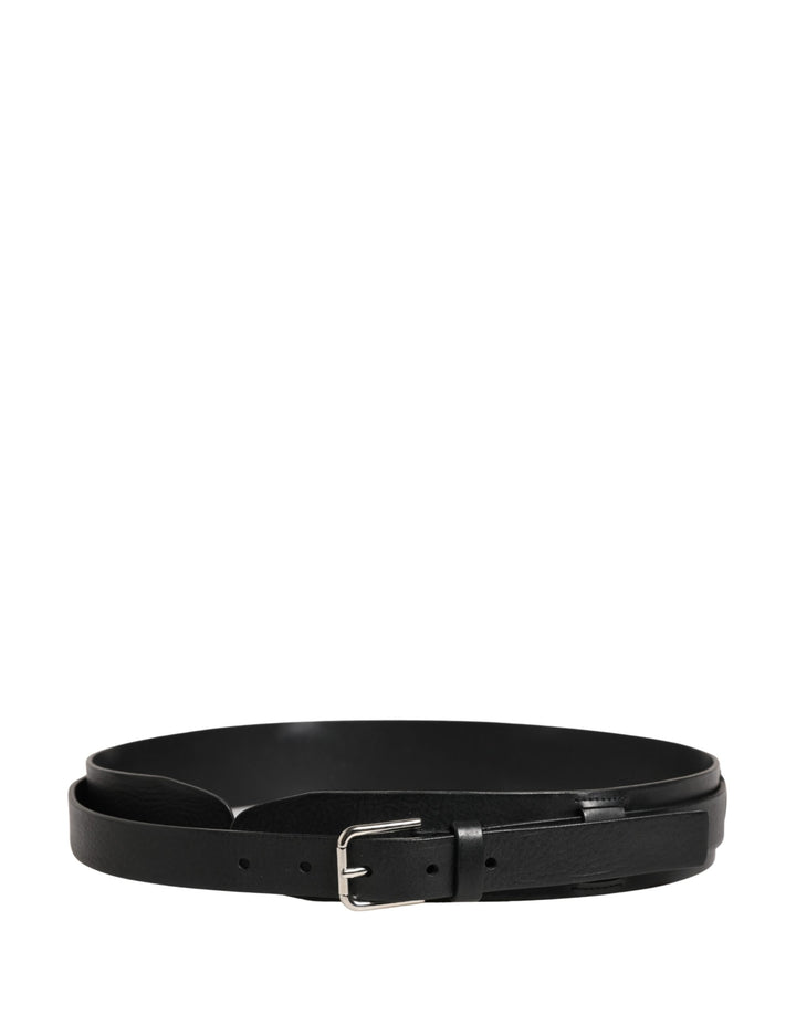 Men Black Classic Leather Metal Buckle Belt