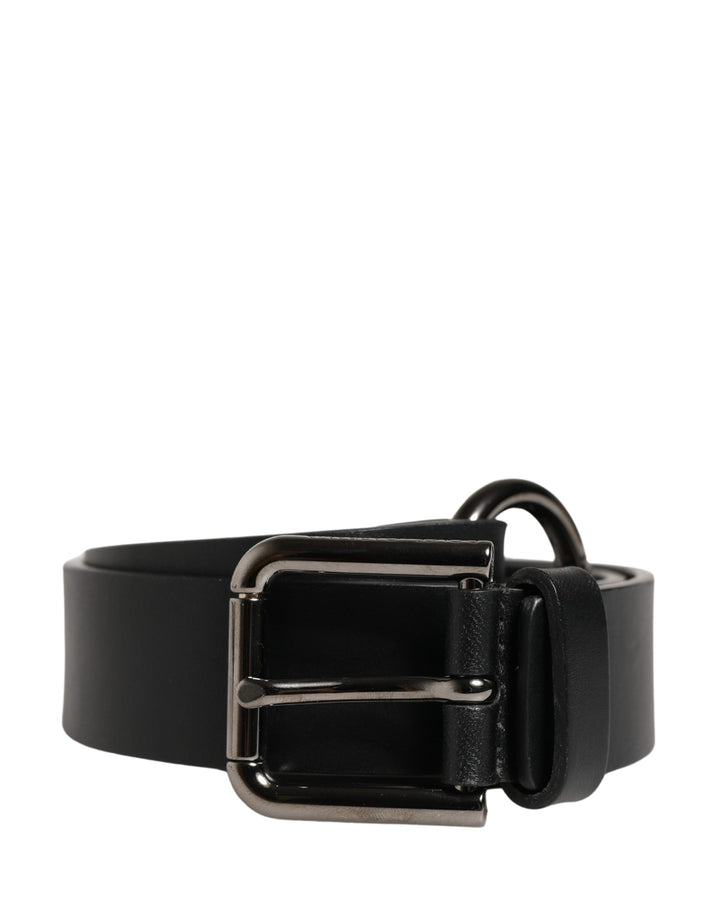 Men Black Calfskin Leather Metal Buckle Belt