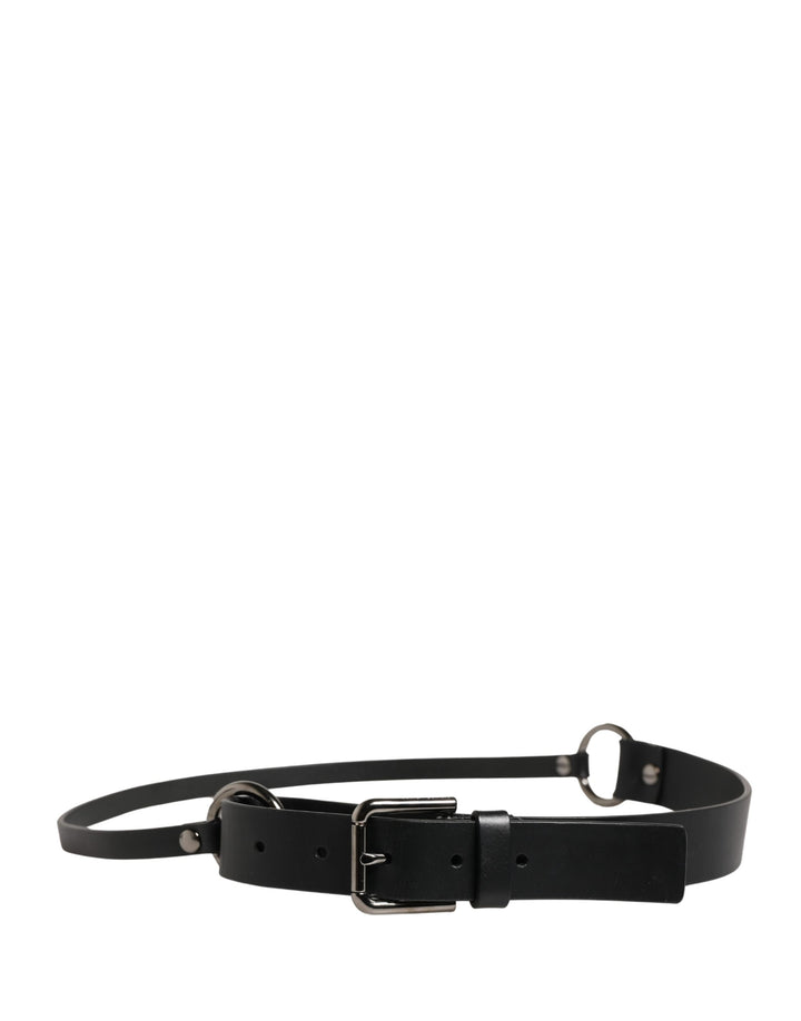 Men Black Calfskin Leather Metal Buckle Belt