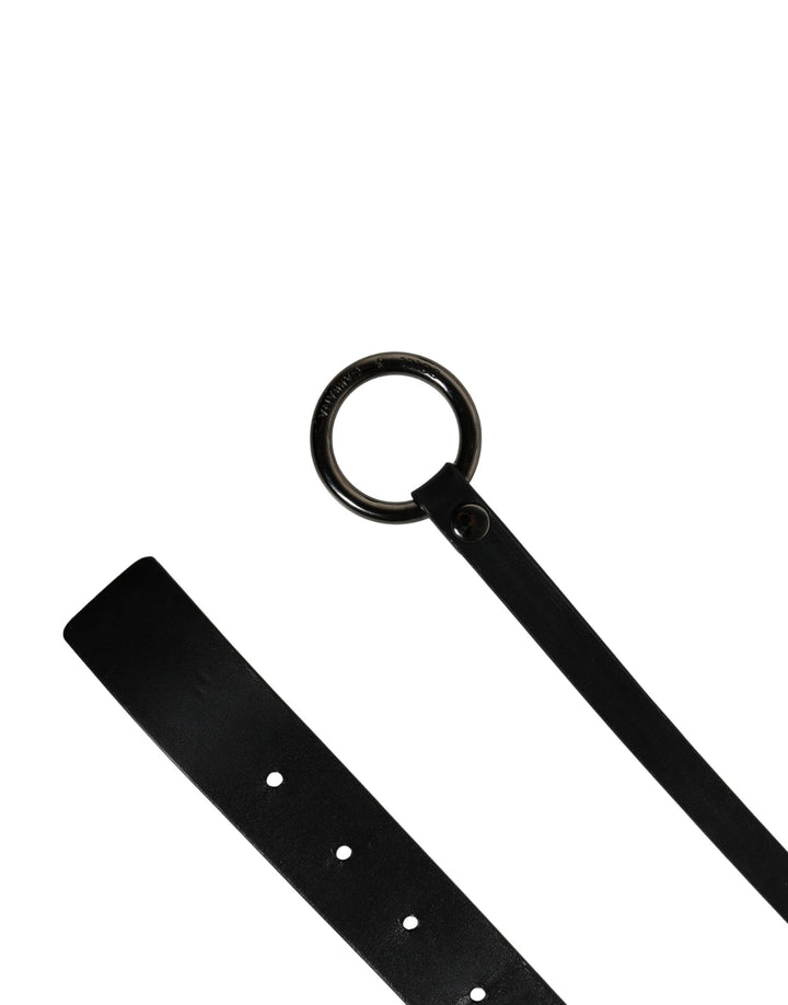 Men Black Calfskin Leather Metal Buckle Belt