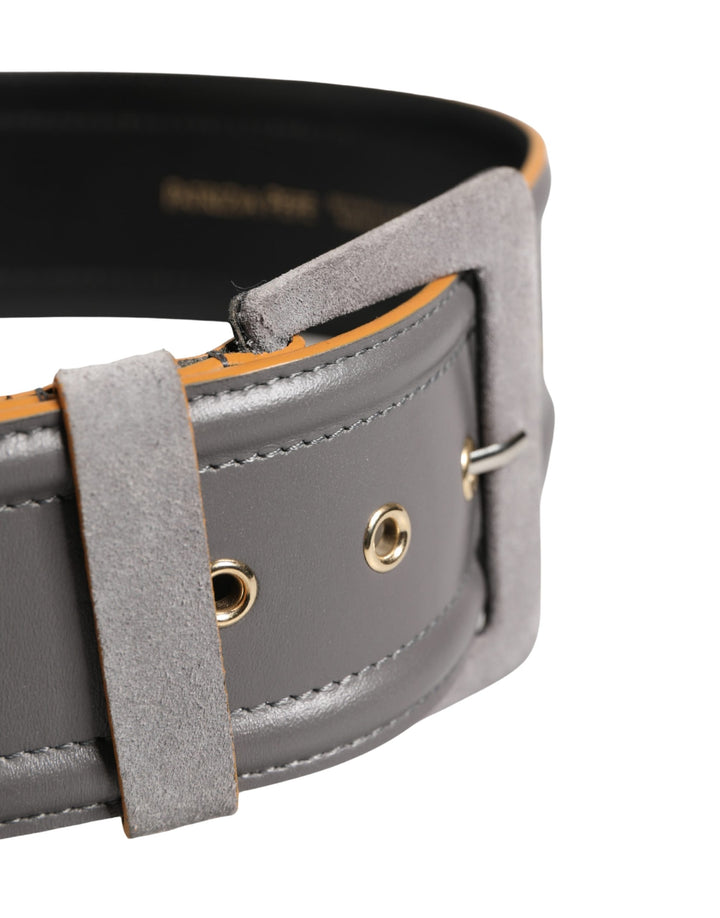 Gray Genuine Leather Square Silver Metal Buckle Belt