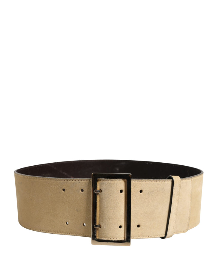 Beige Suede Leather Silver Metal Buckle Belt