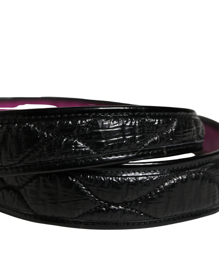 Black Leather Gold Round Buckle Waist Belt