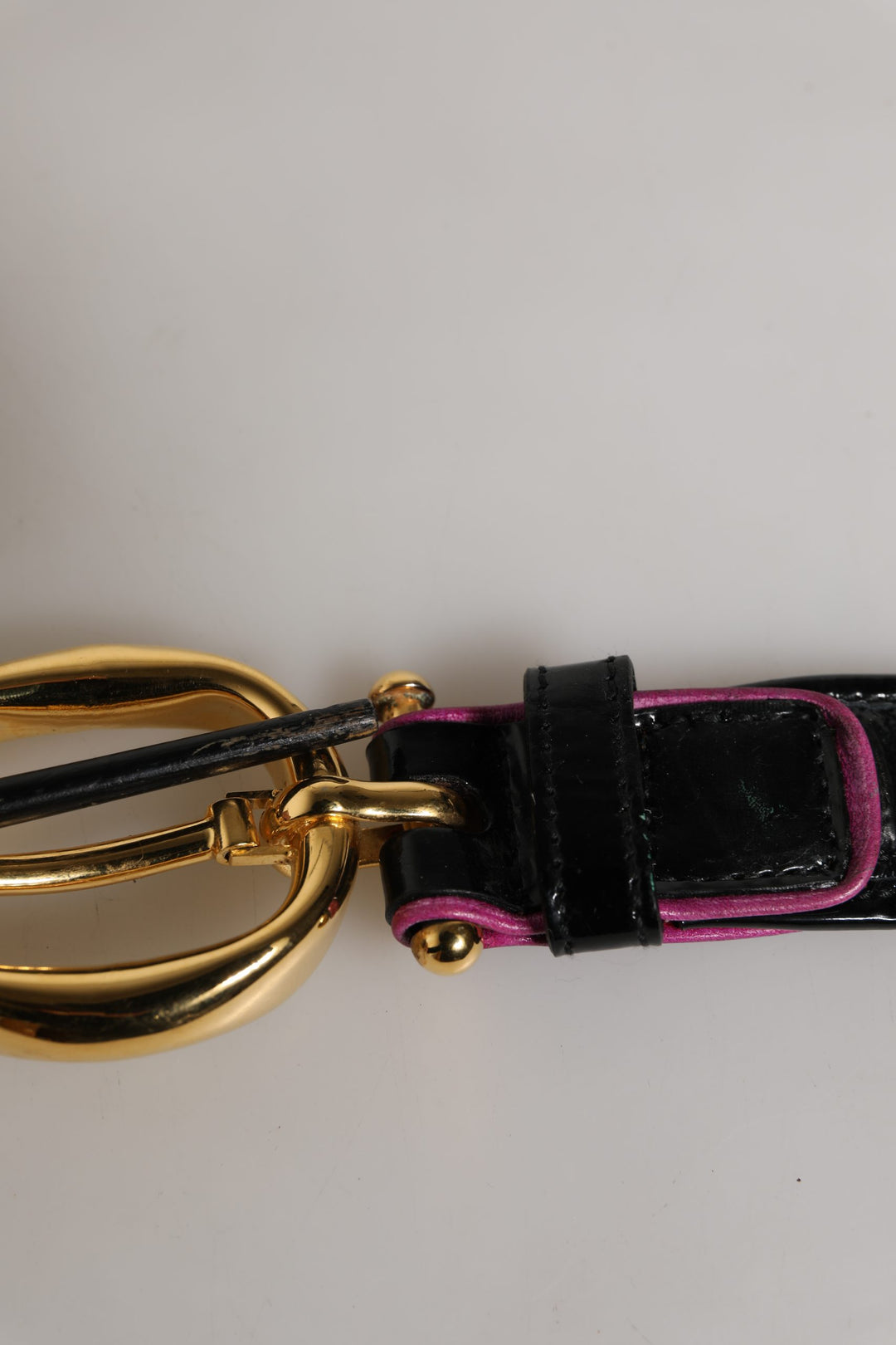Black Leather Gold Round Buckle Waist Belt