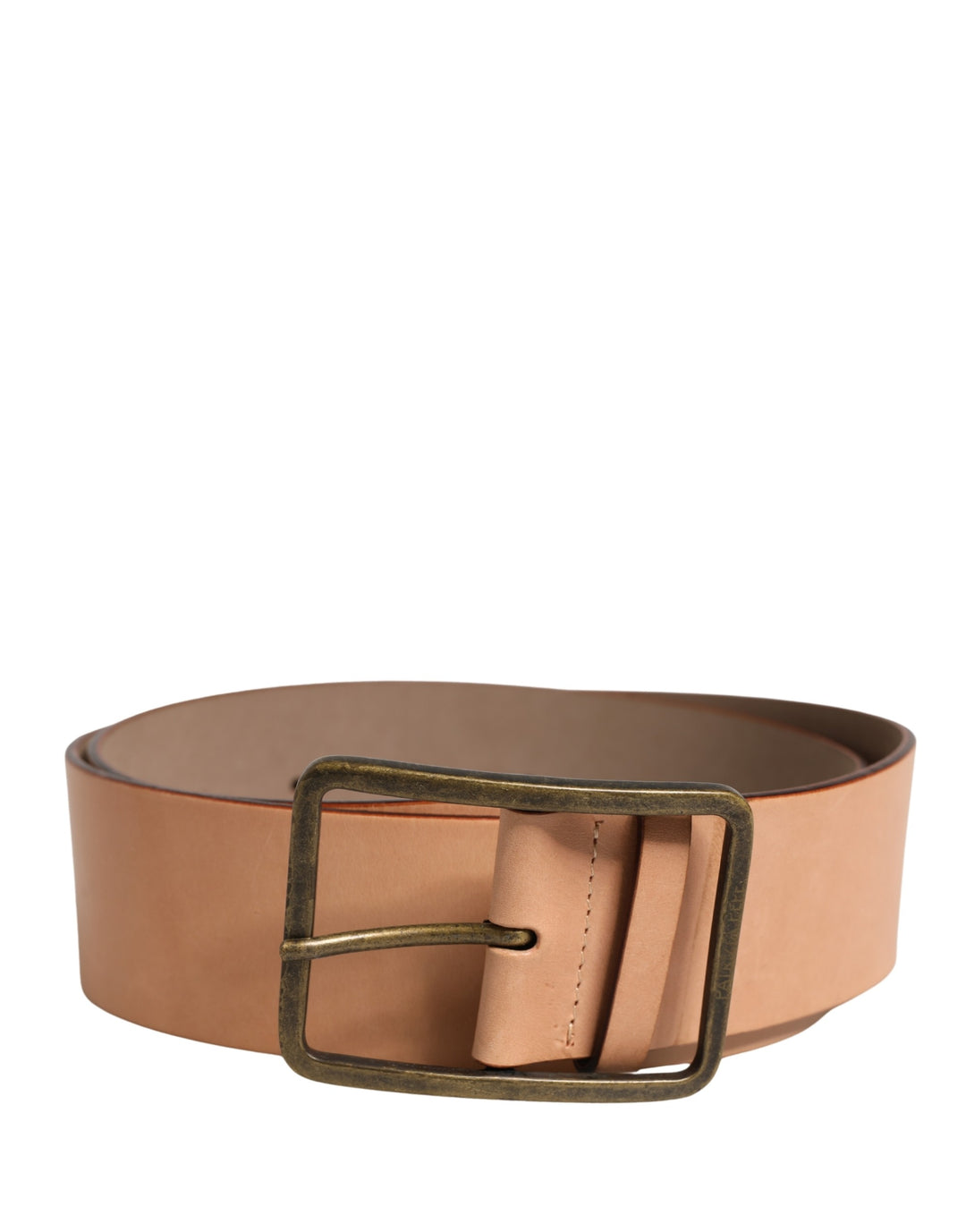 Beige Genuine Leather Wide Waist Metal Buckle Belt