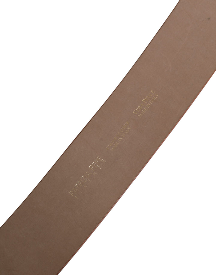 Beige Genuine Leather Wide Waist Metal Buckle Belt