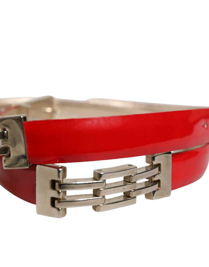 Red Glossy Leather Metal Buckle Belt