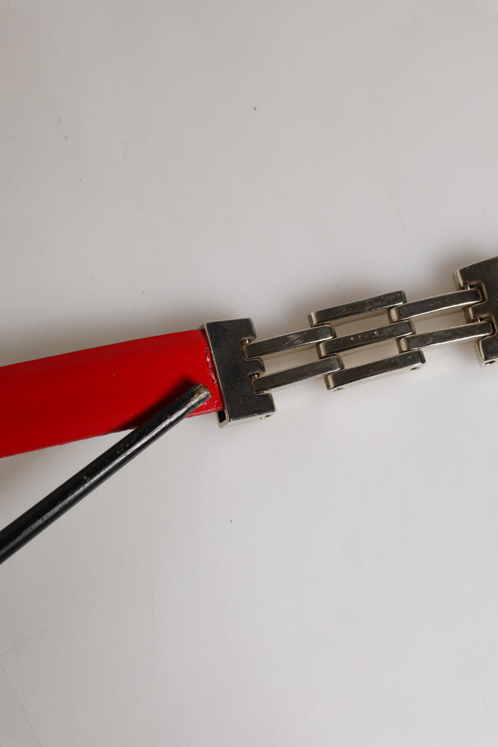 Red Glossy Leather Metal Buckle Belt