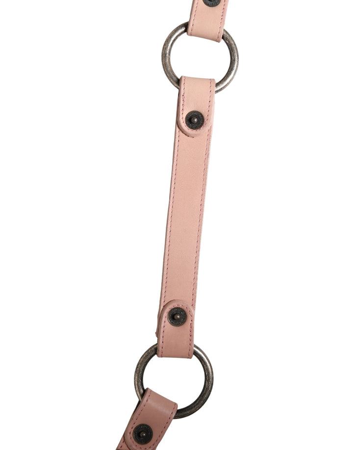 Light Pink Leather Wide Waist Round Buckle Belt