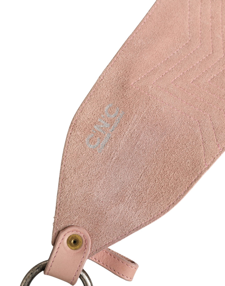 Light Pink Leather Wide Waist Round Buckle Belt