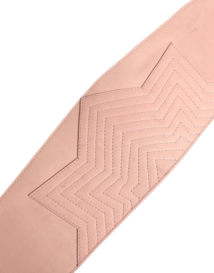 Light Pink Leather Wide Waist Round Buckle Belt