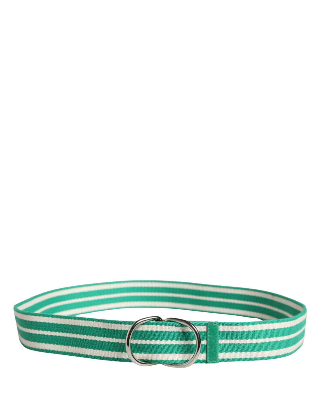 White Green Stripes Canvas Silver Metal Buckle Belt