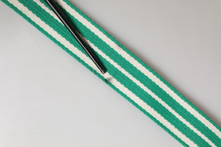 White Green Stripes Canvas Silver Metal Buckle Belt