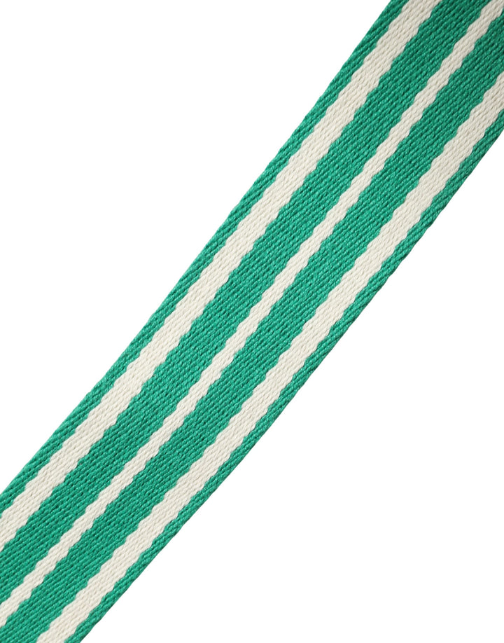 White Green Stripes Canvas Silver Metal Buckle Belt