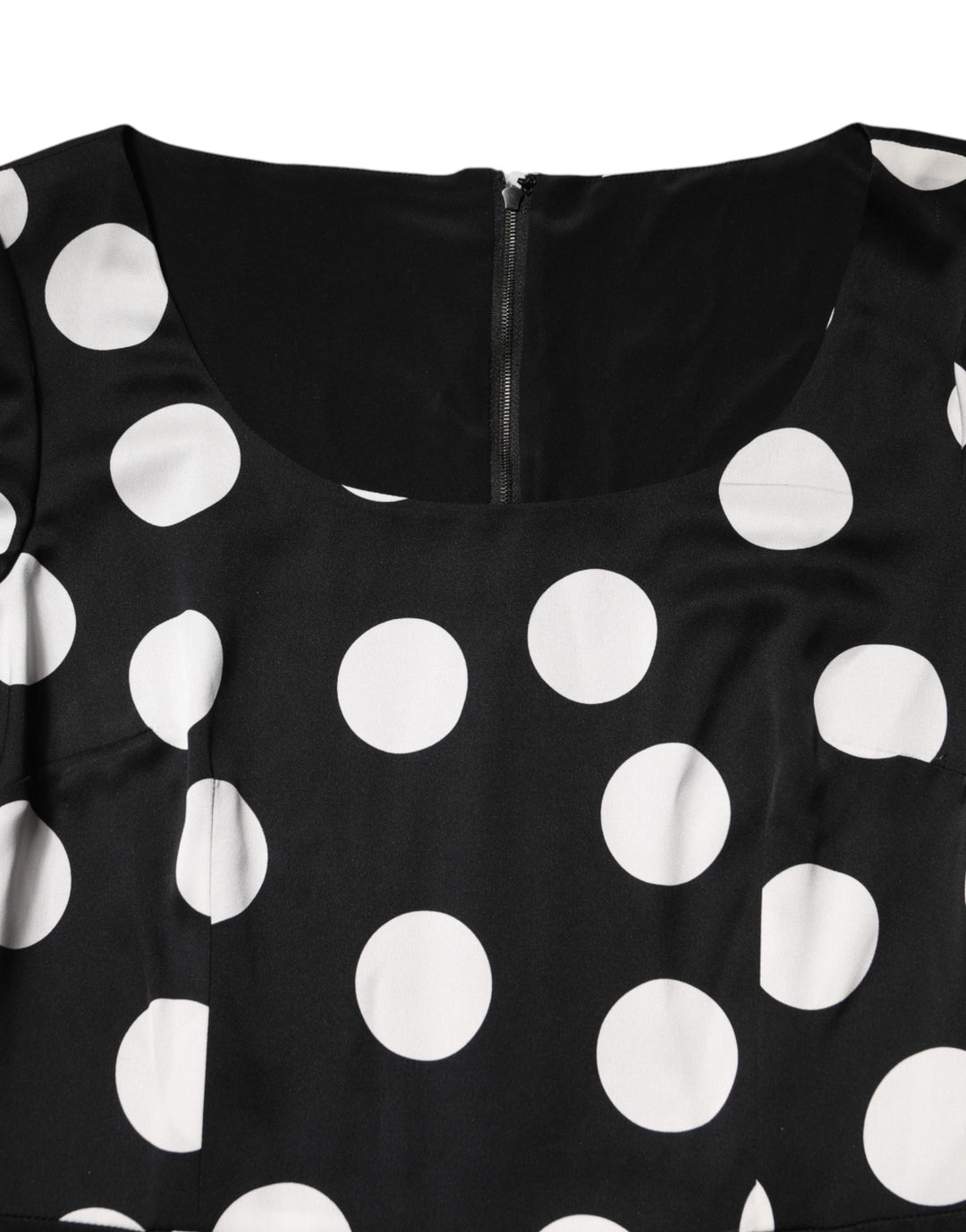 Black White Polka Dot Silk Sheath Midi Dress