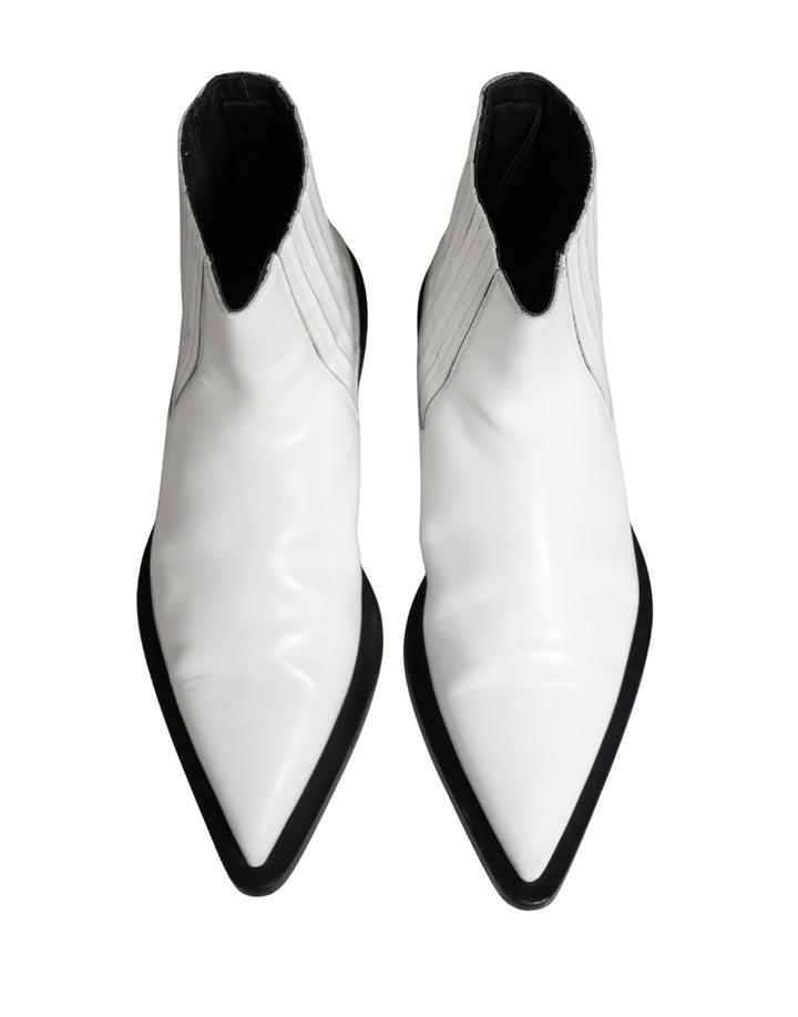 White Leather Chelsea SlipOn Ankle Boots Shoes