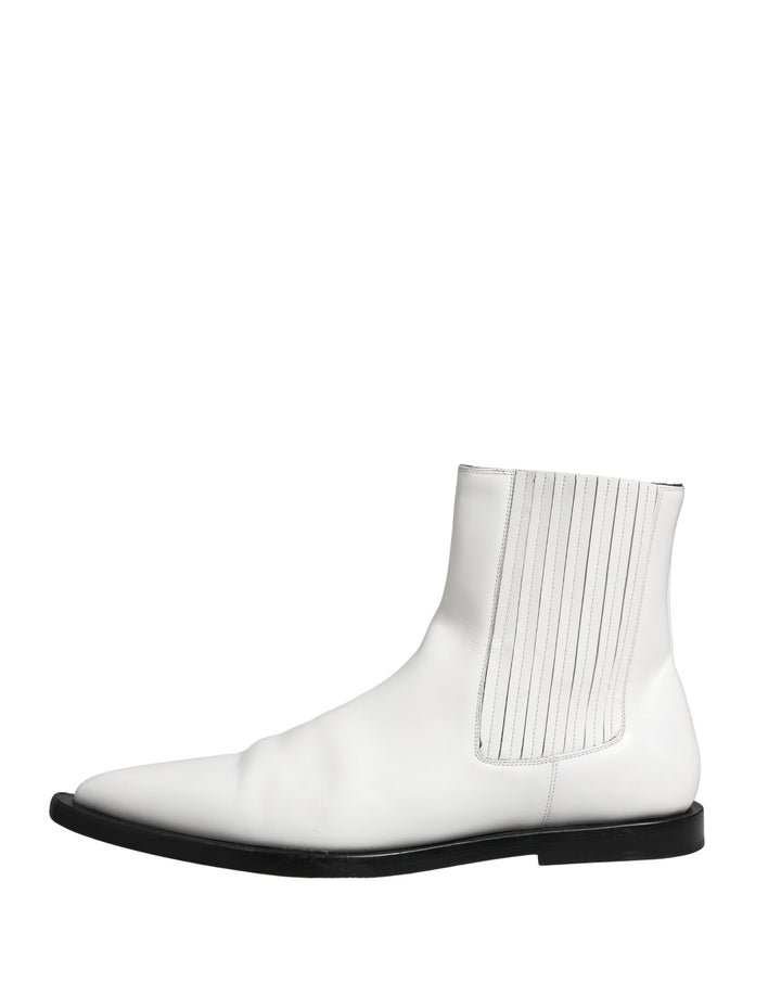 White Leather Chelsea SlipOn Ankle Boots Shoes