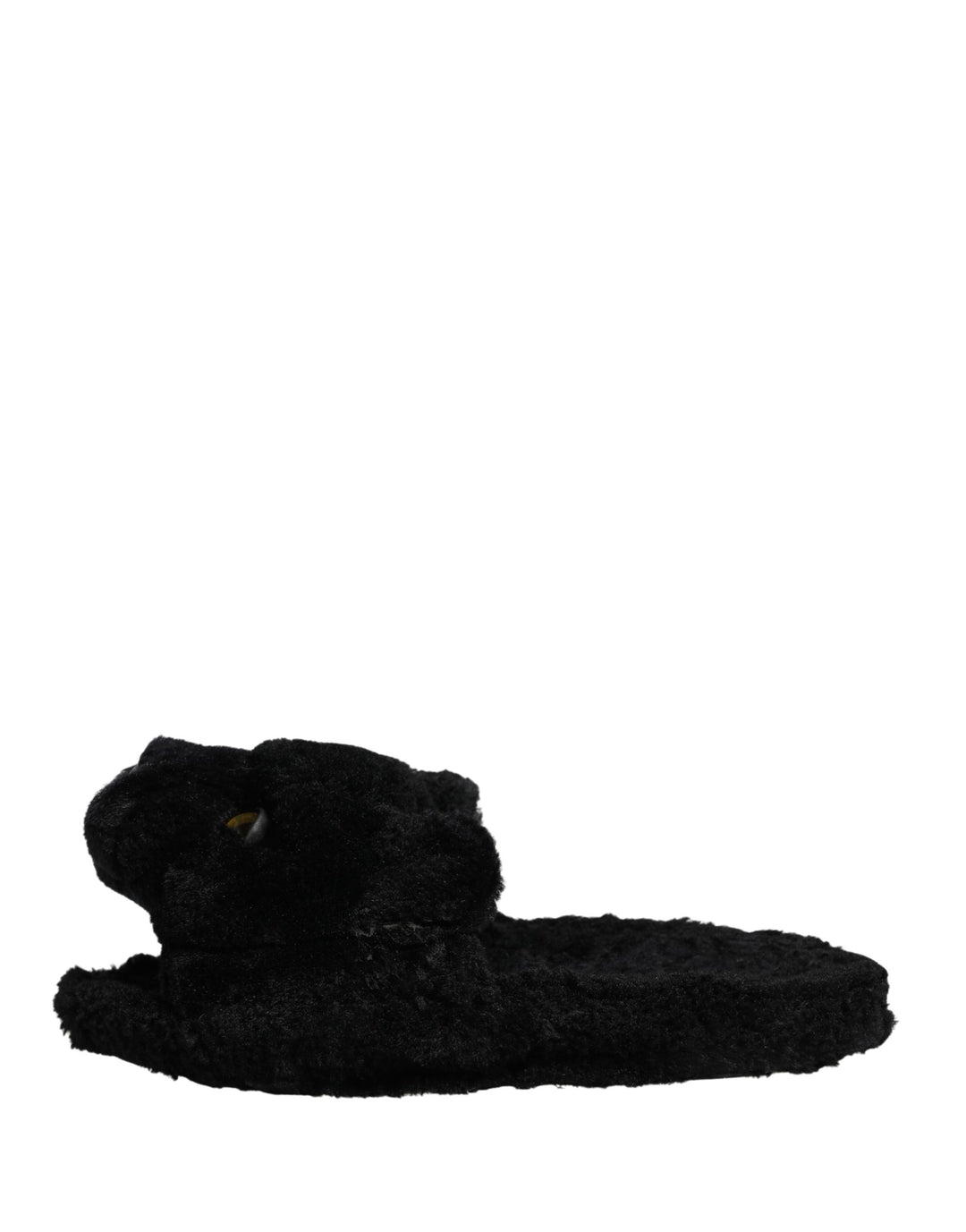 Black Faux Fur Panther Plush Flat Slides Shoes