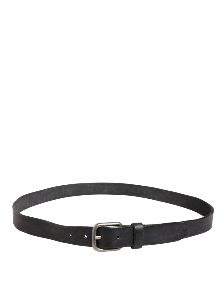 Men Black Leather Metal Buckle Belt