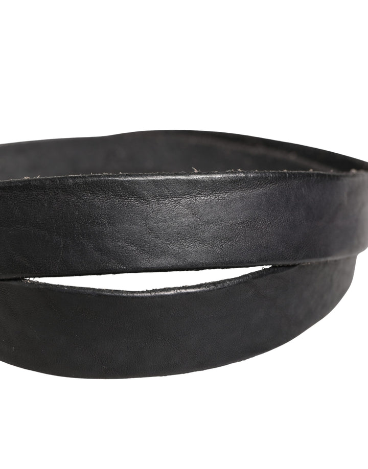 Men Black Leather Metal Buckle Belt
