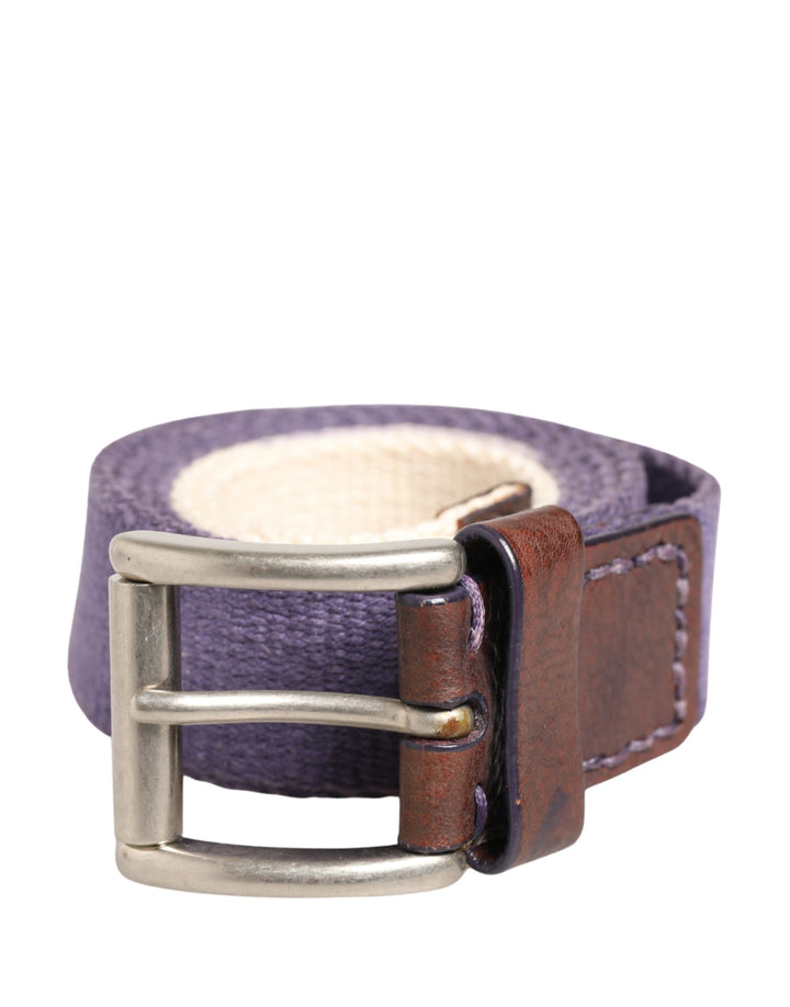 Men Purple Canvas Silver Metal Buckle Belt