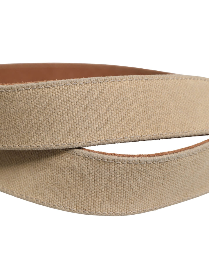 Men Beige Canvas Silver Metal Buckle Cintura Belt