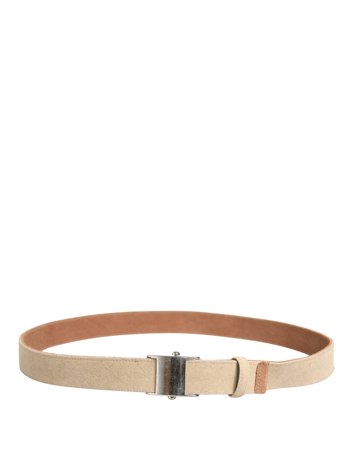 Men Beige Canvas Silver Metal Buckle Cintura Belt